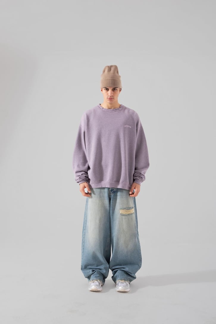 Bisiklet Yaka Lila Oversize Sweatshırt