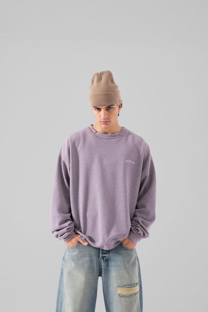 Bisiklet Yaka Lila Oversize Sweatshırt