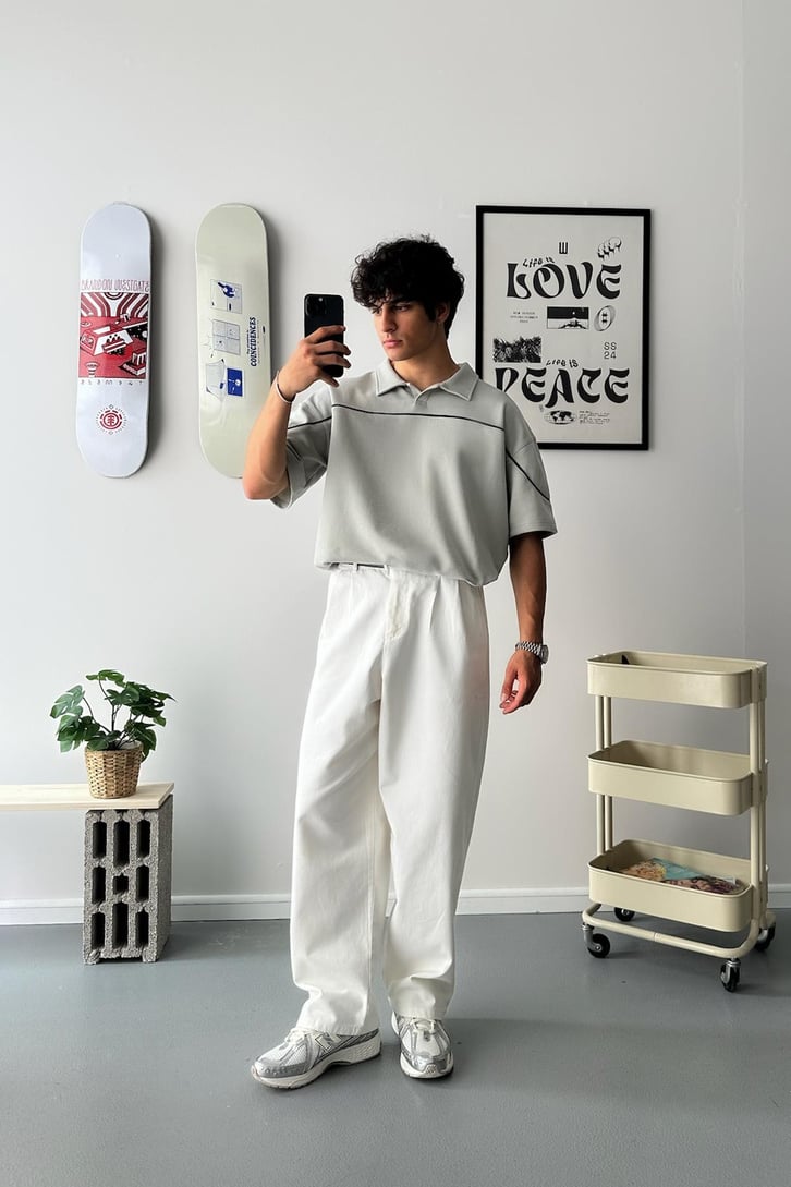 Biye Geçiş Polo Yaka Oversize Tişört