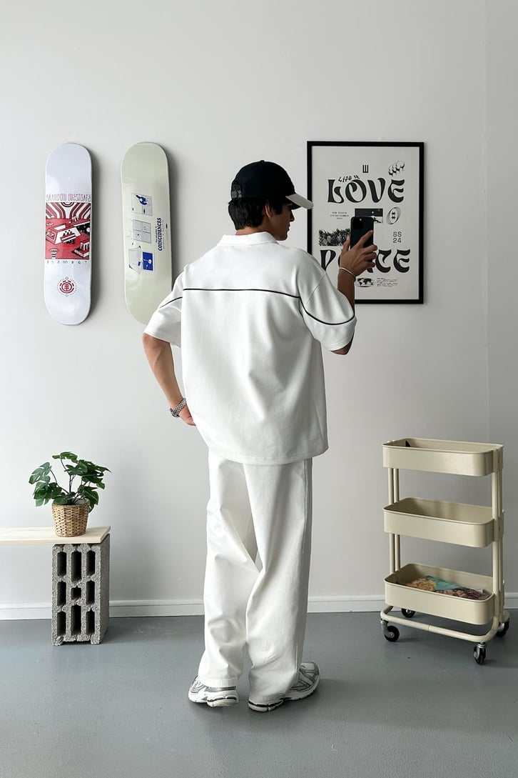 Biye Geçiş Polo Yaka Oversize Tişört