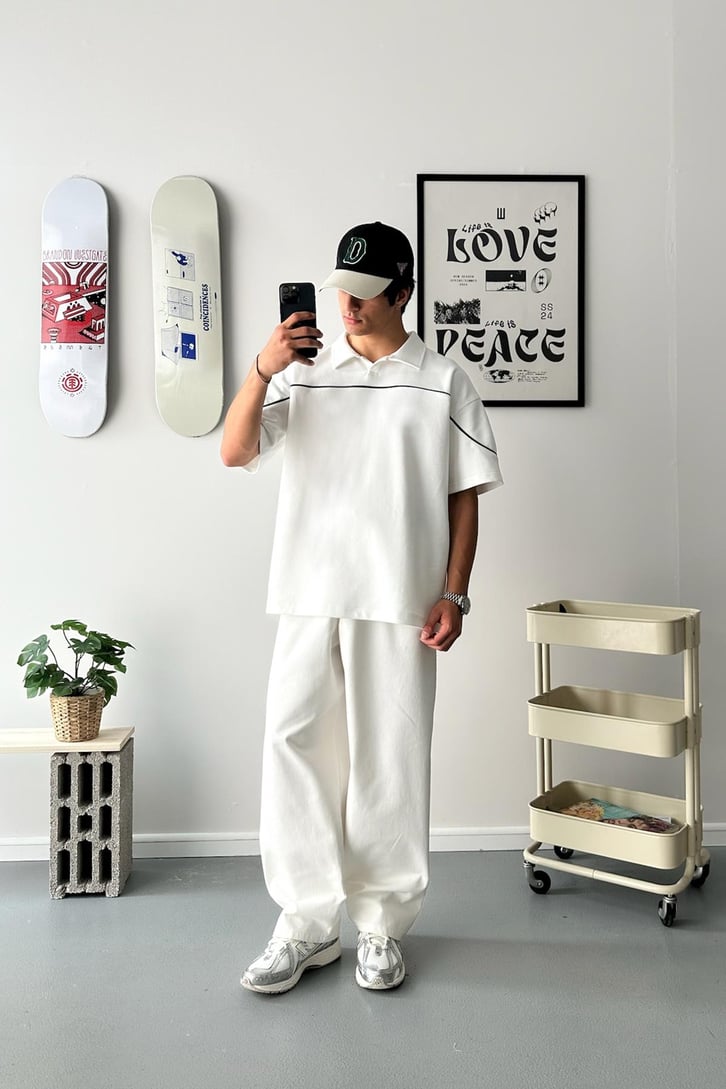 Biye Geçiş Polo Yaka Oversize Tişört
