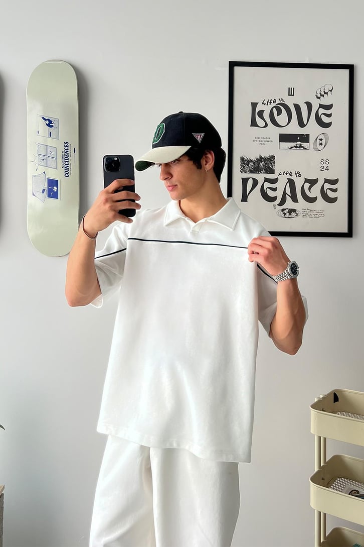 Biye Geçiş Polo Yaka Oversize Tişört