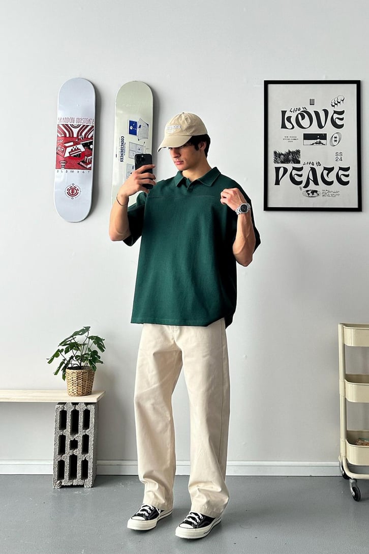 Biye Geçiş Polo Yaka Oversize Tişört