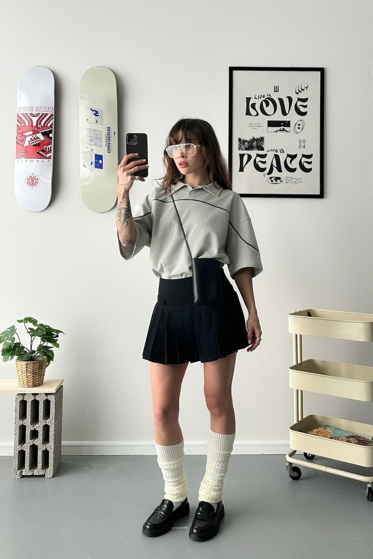 Biye Geçiş Polo Yaka Oversize Tişört