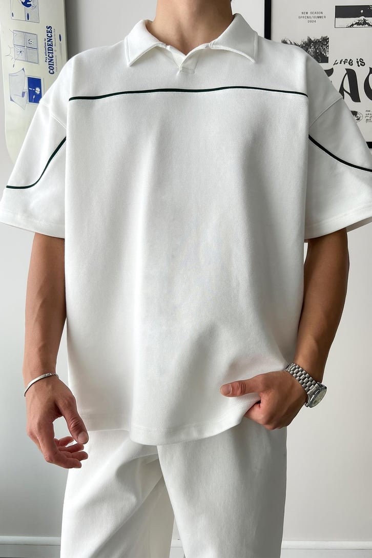 Biye Geçiş Polo Yaka Oversize Tişört