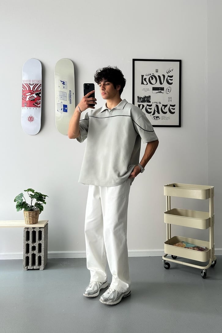 Biye Geçiş Polo Yaka Oversize Tişört