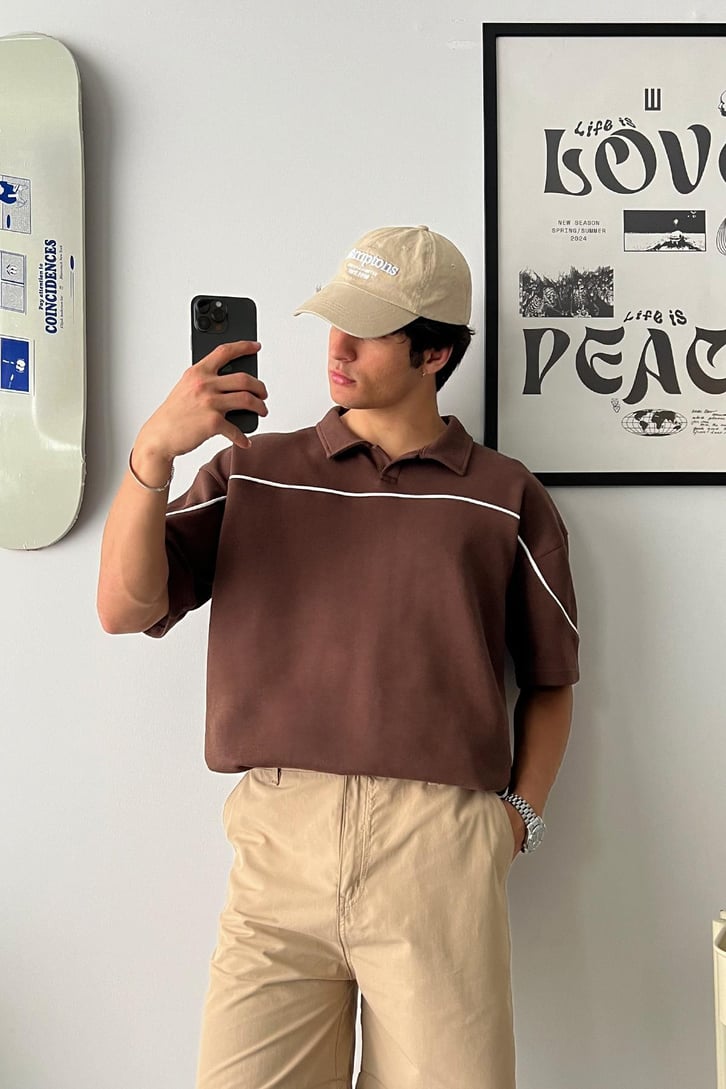 Biye Geçiş Polo Yaka Oversize Tişört