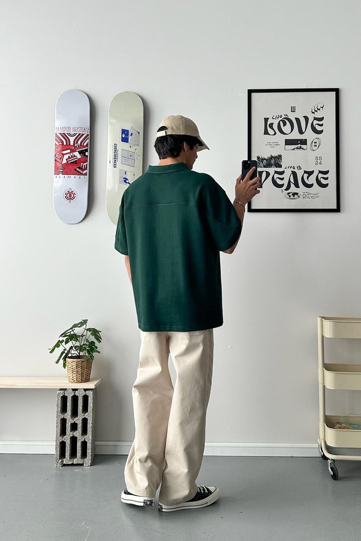 Biye Geçiş Polo Yaka Oversize Tişört