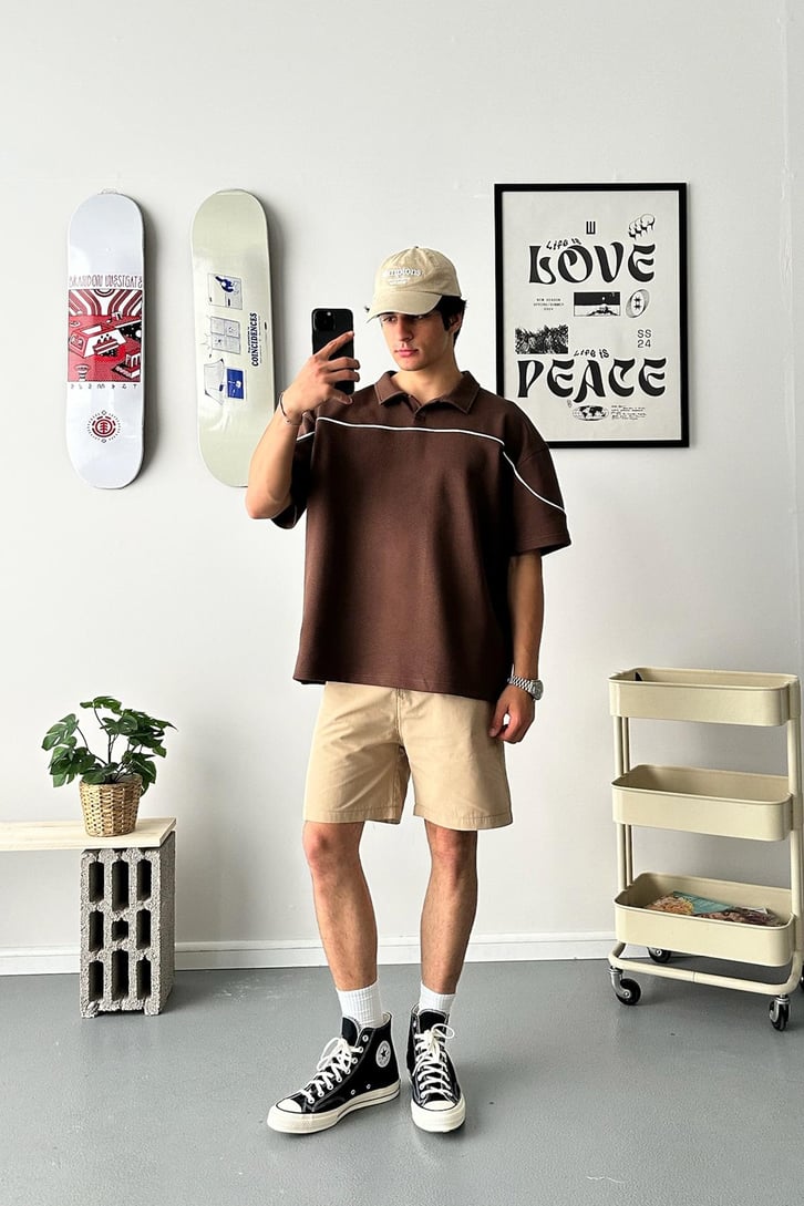 Biye Geçiş Polo Yaka Oversize Tişört