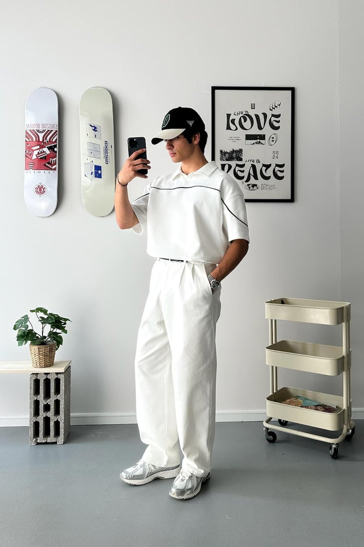 Biye Geçiş Polo Yaka Oversize Tişört