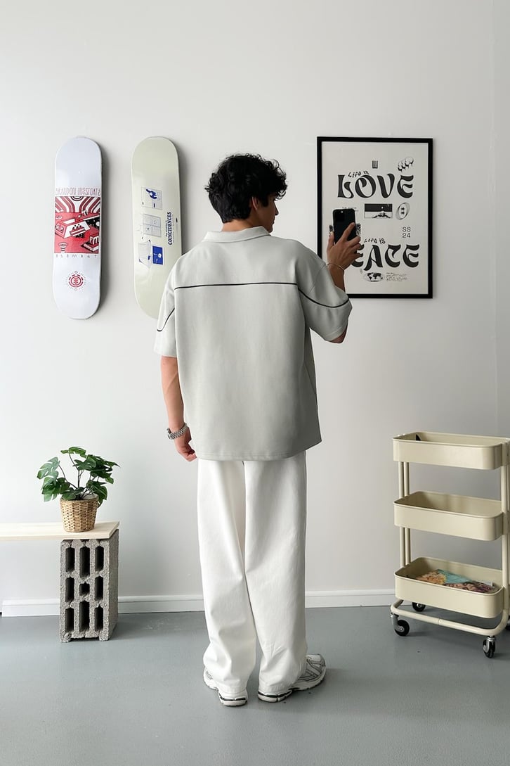 Biye Geçiş Polo Yaka Oversize Tişört