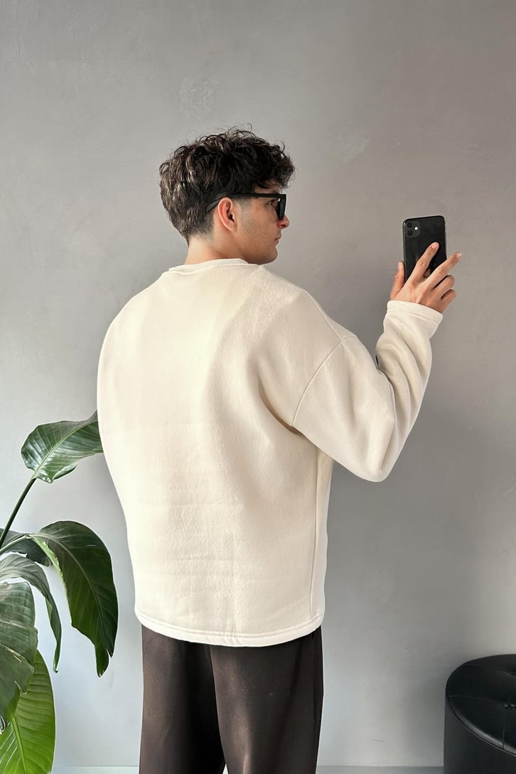 Biye Geçişli Baskılı Oversize Sweatshirt