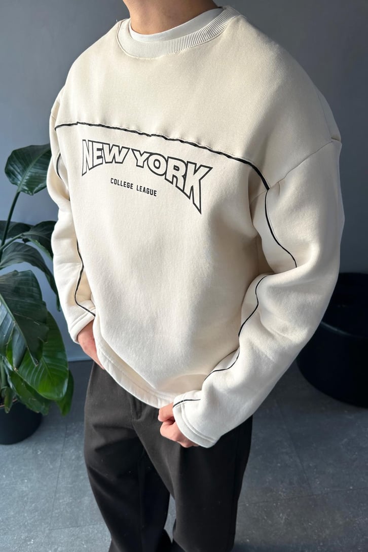 Biye Geçişli Baskılı Oversize Sweatshirt