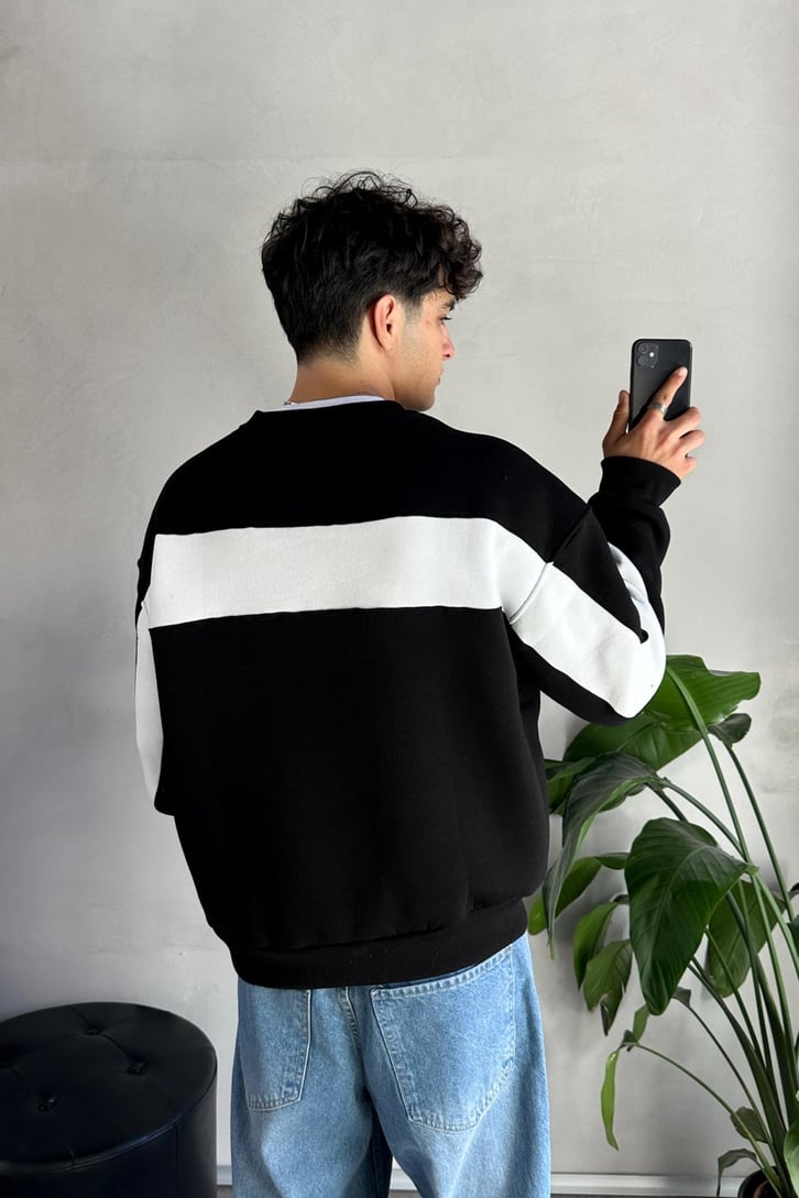 Biye Geçişli Bisiklet Yaka Sweatshirt