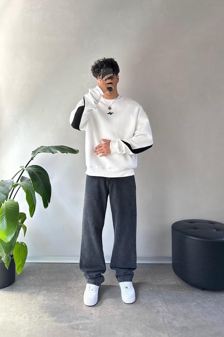 Biye Geçişli Bisiklet Yaka Sweatshirt