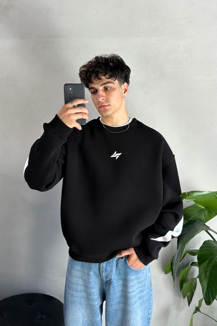 Biye Geçişli Bisiklet Yaka Sweatshirt