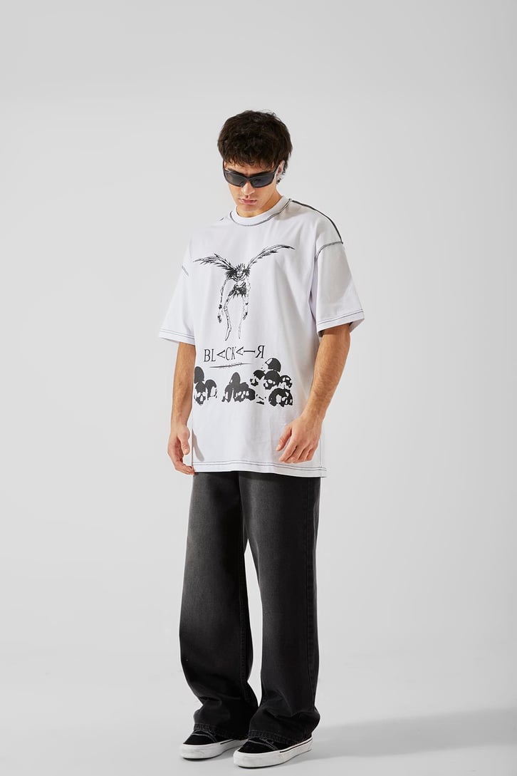 Black Air Baskılı Beyaz Oversize Tişört