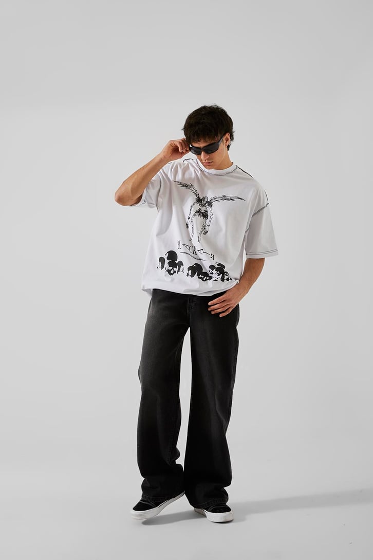 Black Air Baskılı Beyaz Oversize Tişört