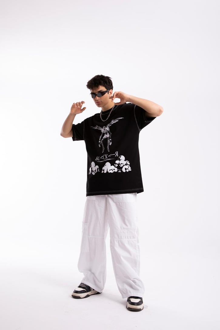 Black Air Baskılı Siyah Oversize Tshirt