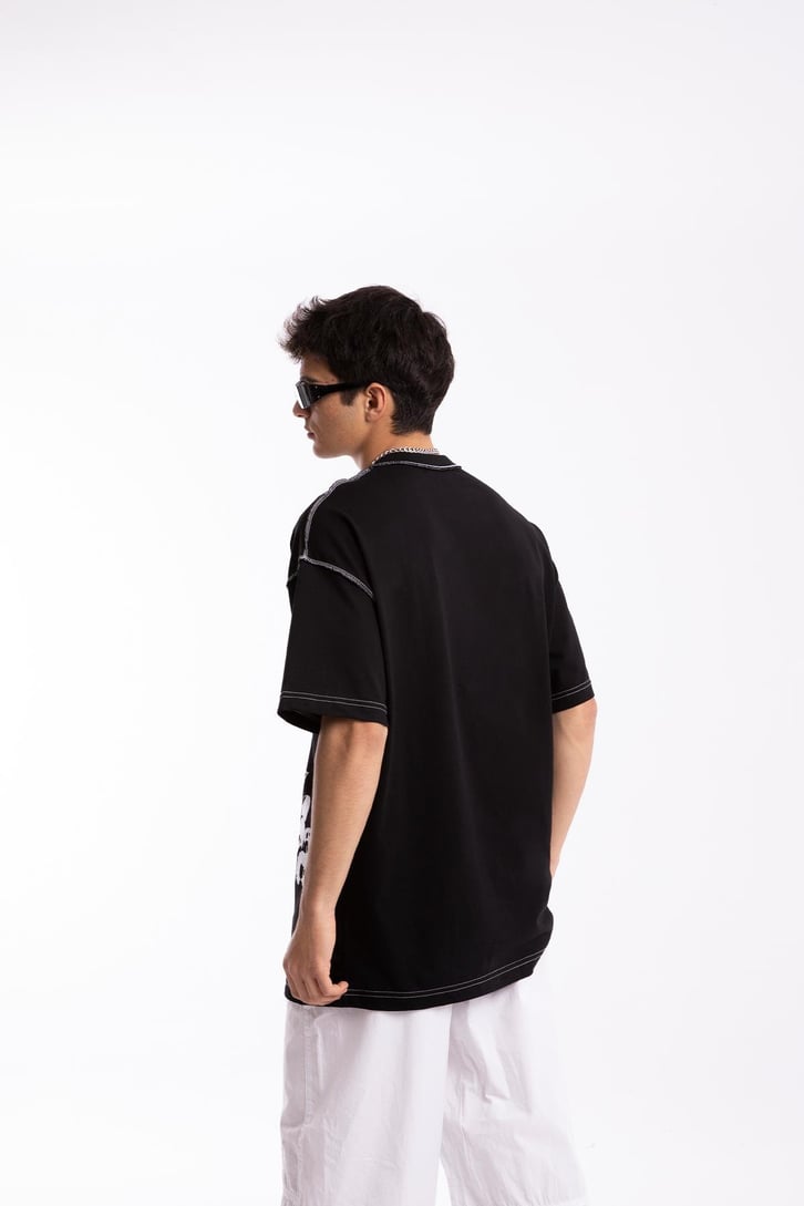 Black Air Baskılı Siyah Oversize Tshirt