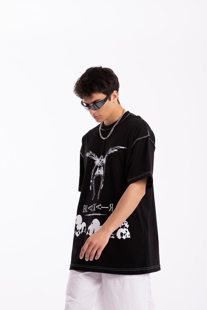 Black Air Baskılı Siyah Oversize Tshirt