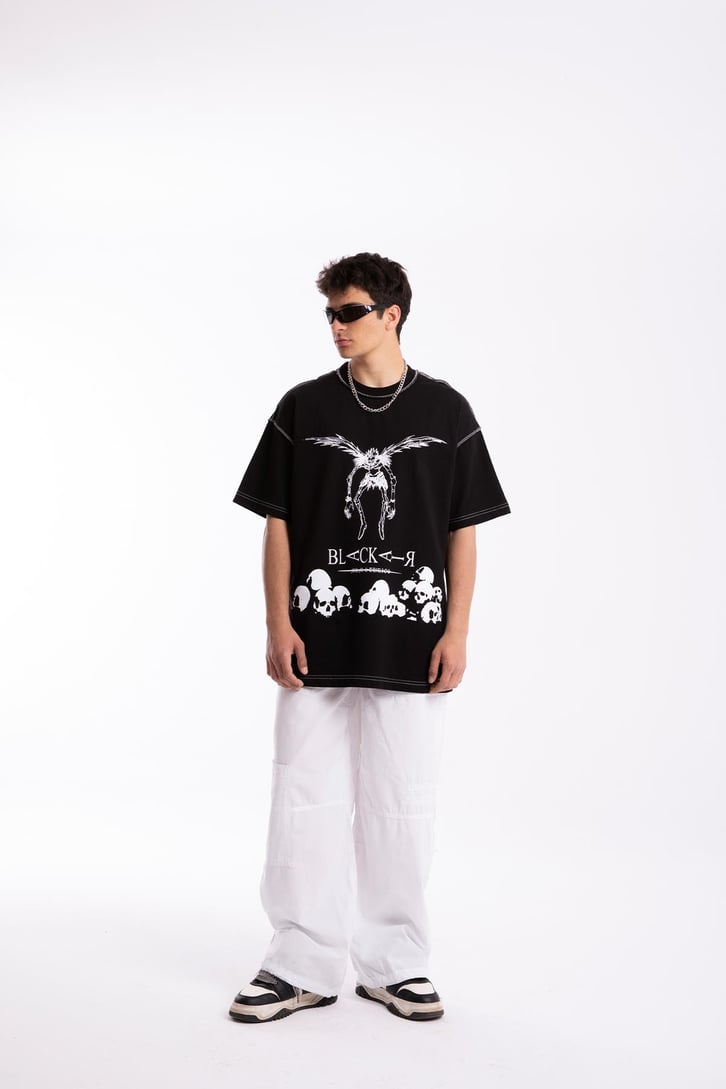 Black Air Baskılı Siyah Oversize Tshirt