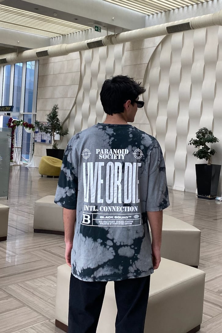 Black and Gray Tie-Dye Oversize Premium Tshirt