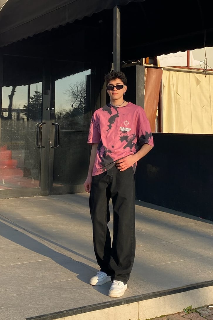 Black and Pink Tie-Dye Oversize Premium Tshirt