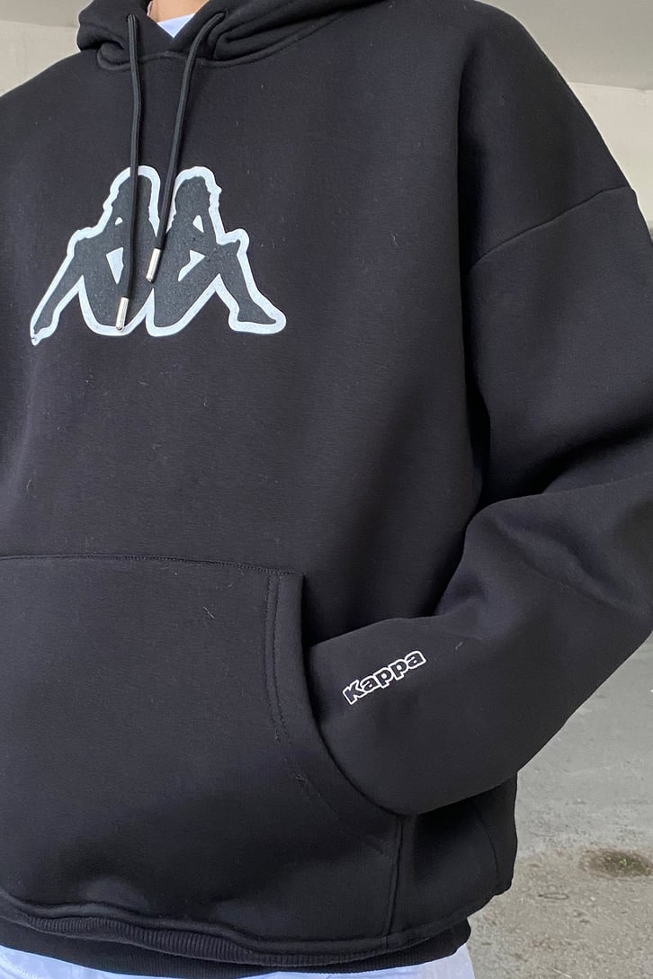 Black Chest Logo Printed Oversize Hoodie