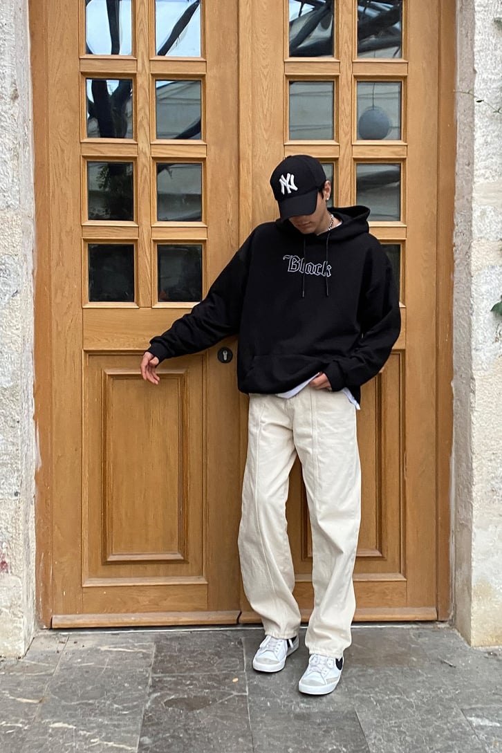 Black Front Printed Oversize Hoodie
