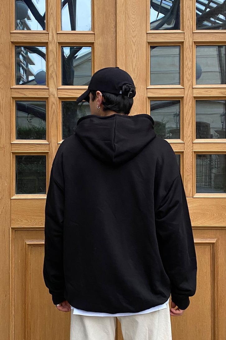 Black Front Printed Oversize Hoodie