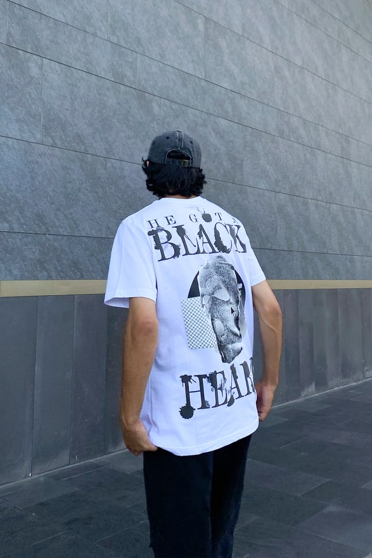 Black Heart Baskılı Beyaz Oversize Tshirt