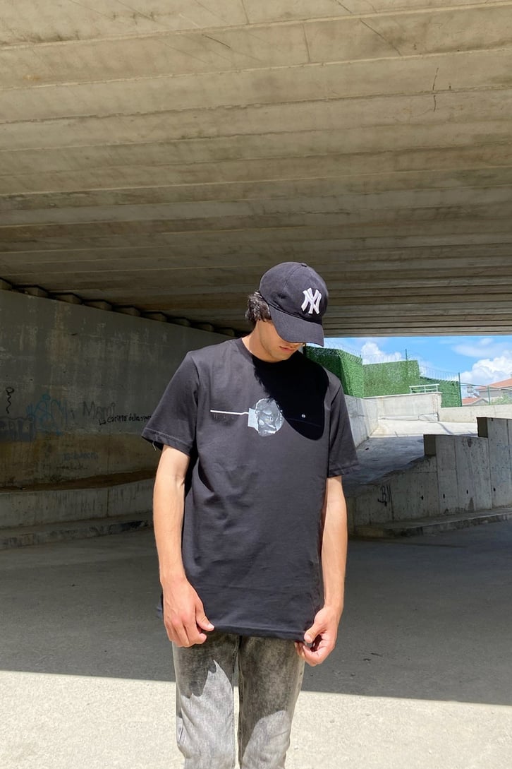 Black Heart Baskılı Siyah Oversize Tshirt