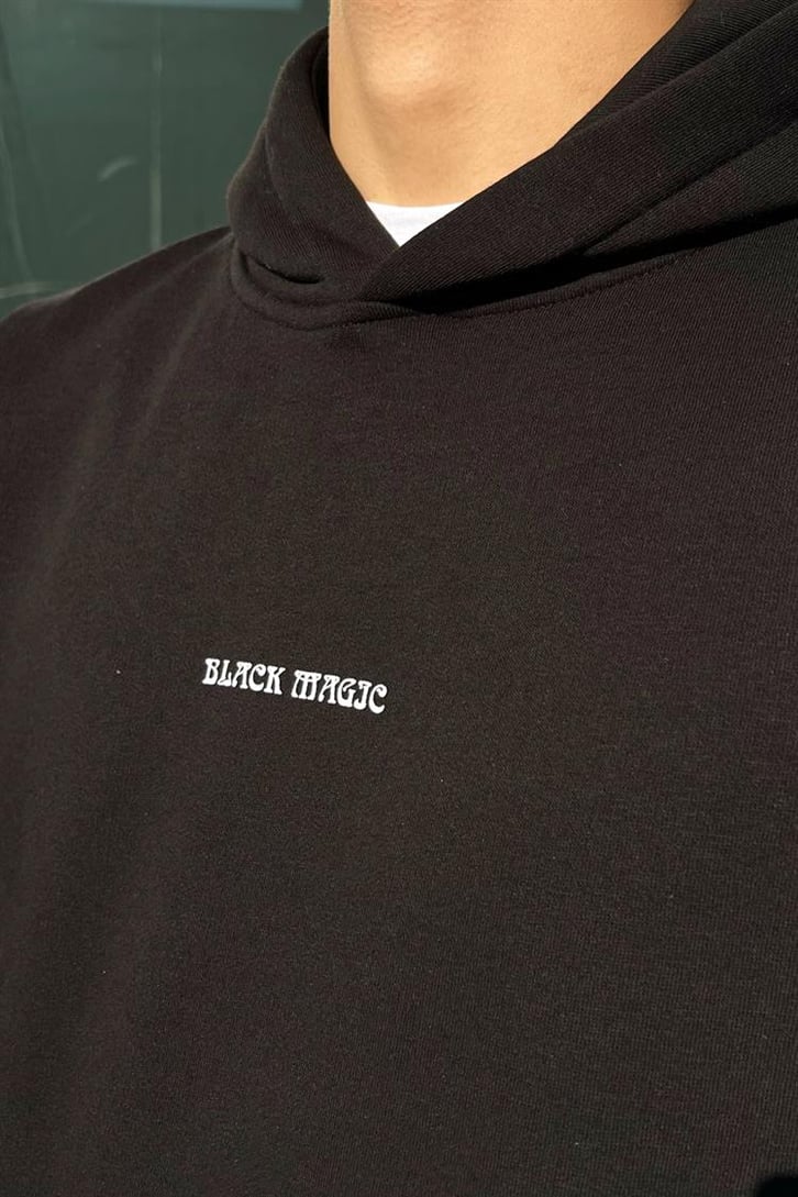 Black Magic Baskılı Siyah Oversize Hoodie