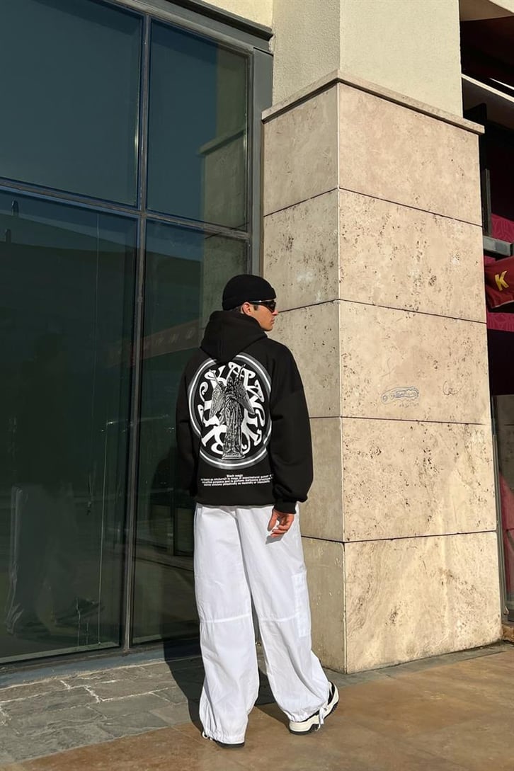 Black Magic Baskılı Siyah Oversize Hoodie
