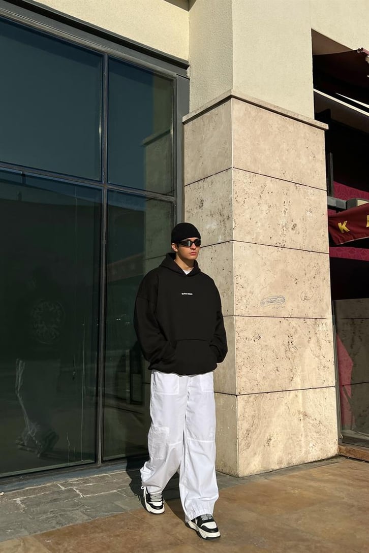 Black Magic Baskılı Siyah Oversize Hoodie