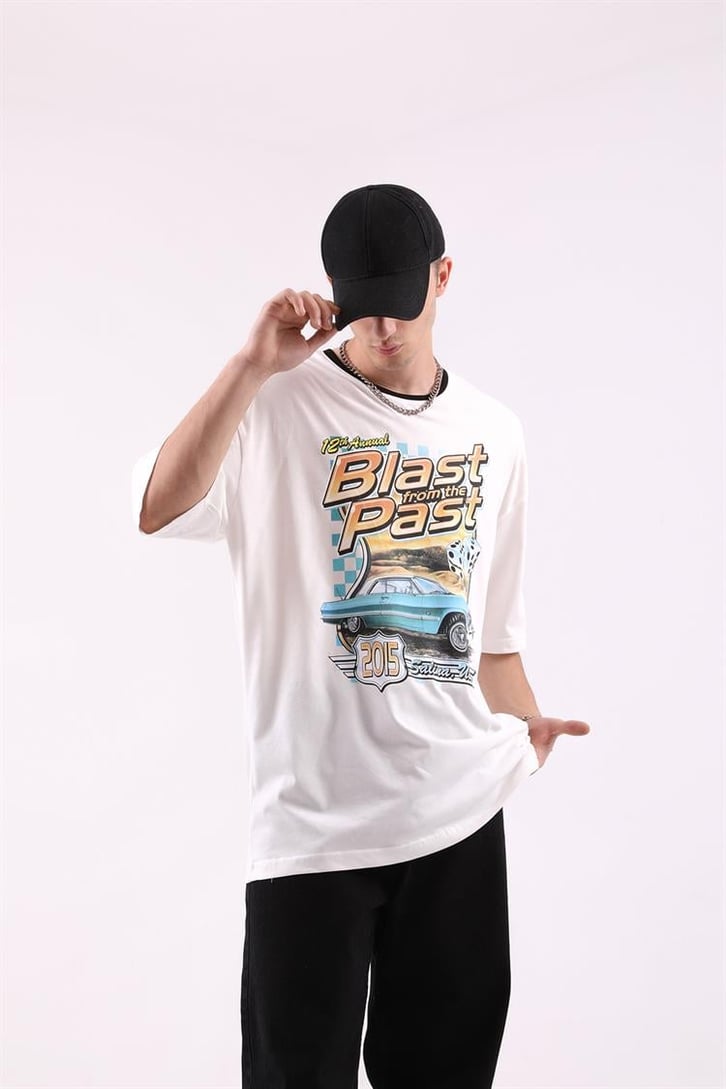 Blast Past Baskılı Beyaz Tshirt
