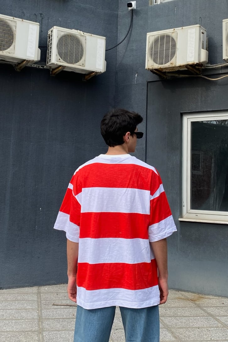 Block Desen Red and White Oversize Tshirt