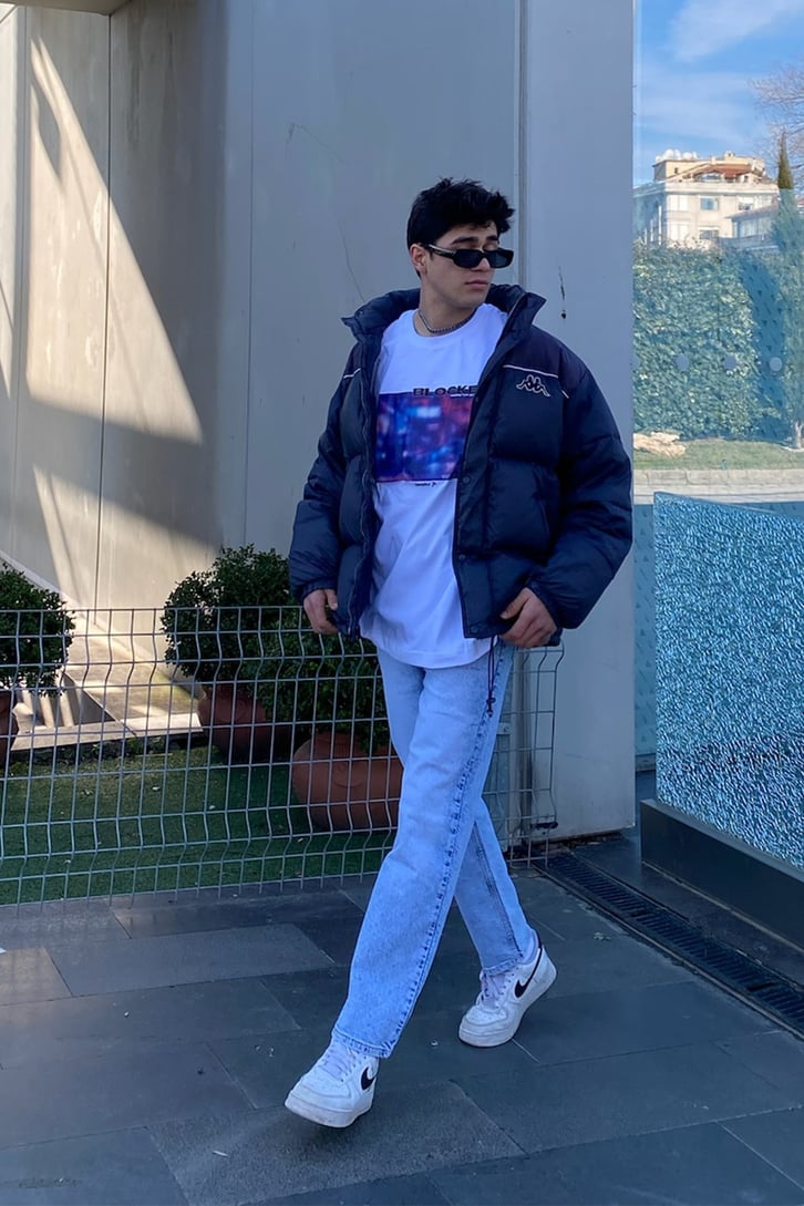 Blocked Printed Beyaz Oversize Premium Tshirt
