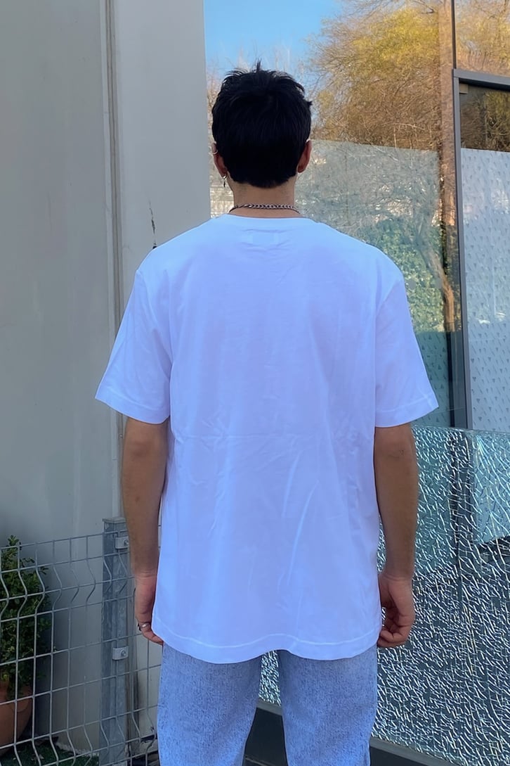 Blocked Printed Beyaz Oversize Premium Tshirt