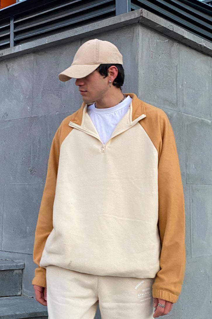 Blok Desen Semi Zip-Up Oversize Sweatshirt