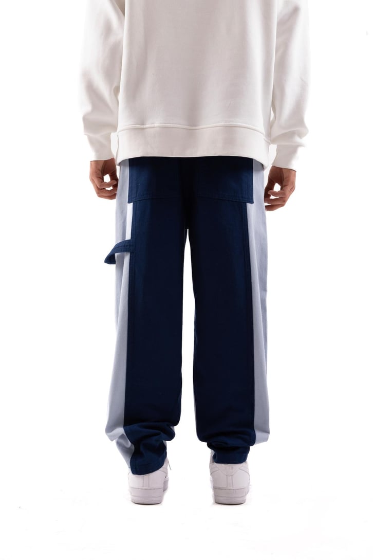Blok Desenli Mavi Baggy Jean