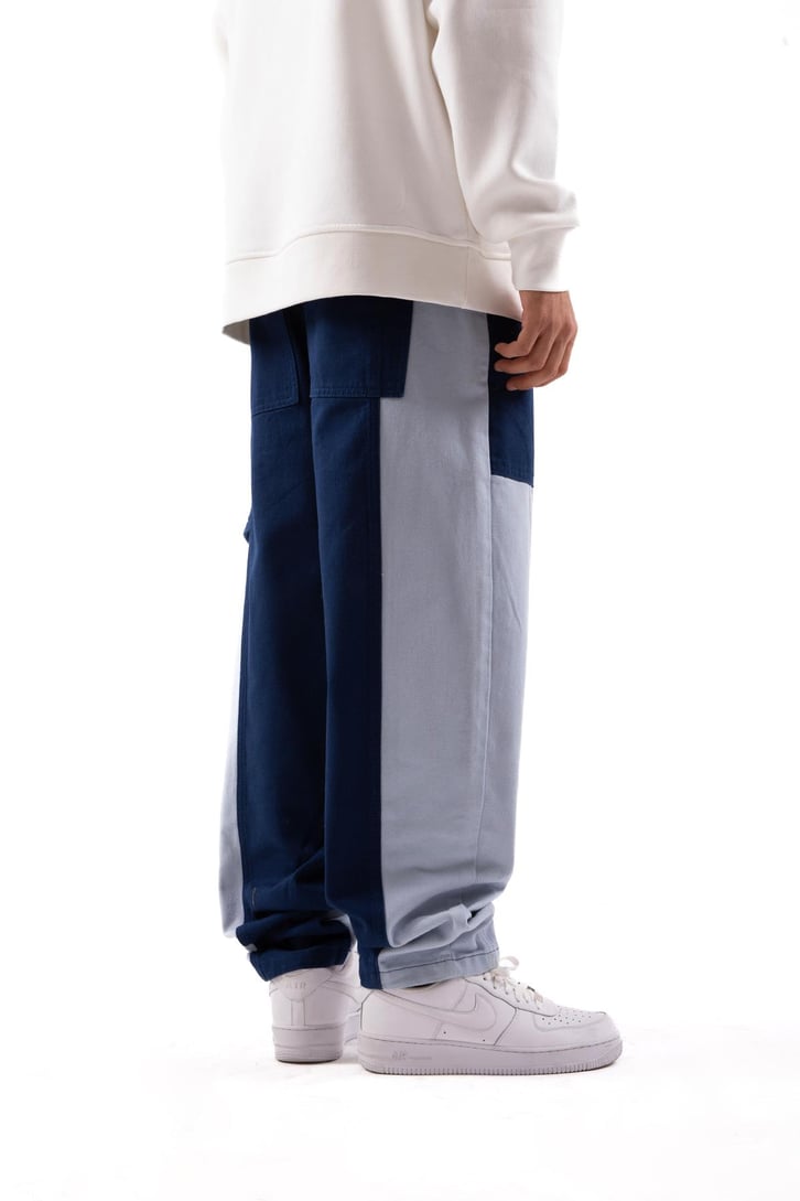 Blok Desenli Mavi Baggy Jean