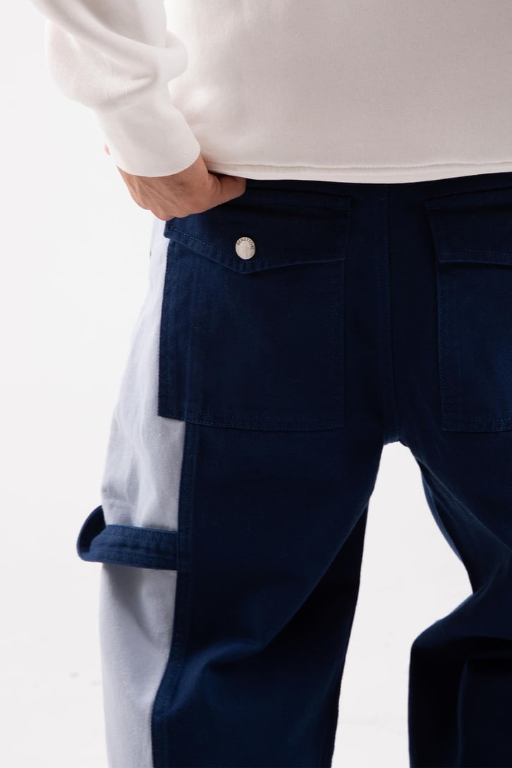 Blok Desenli Mavi Baggy Jean