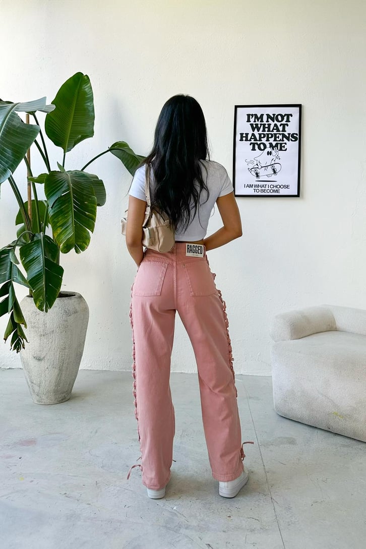Blok Renkli Bağcık Detay Baggy Jean