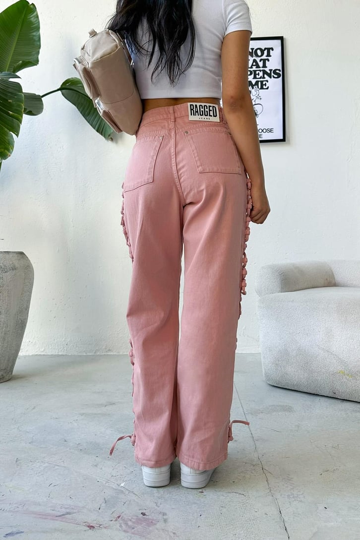 Blok Renkli Bağcık Detay Baggy Jean