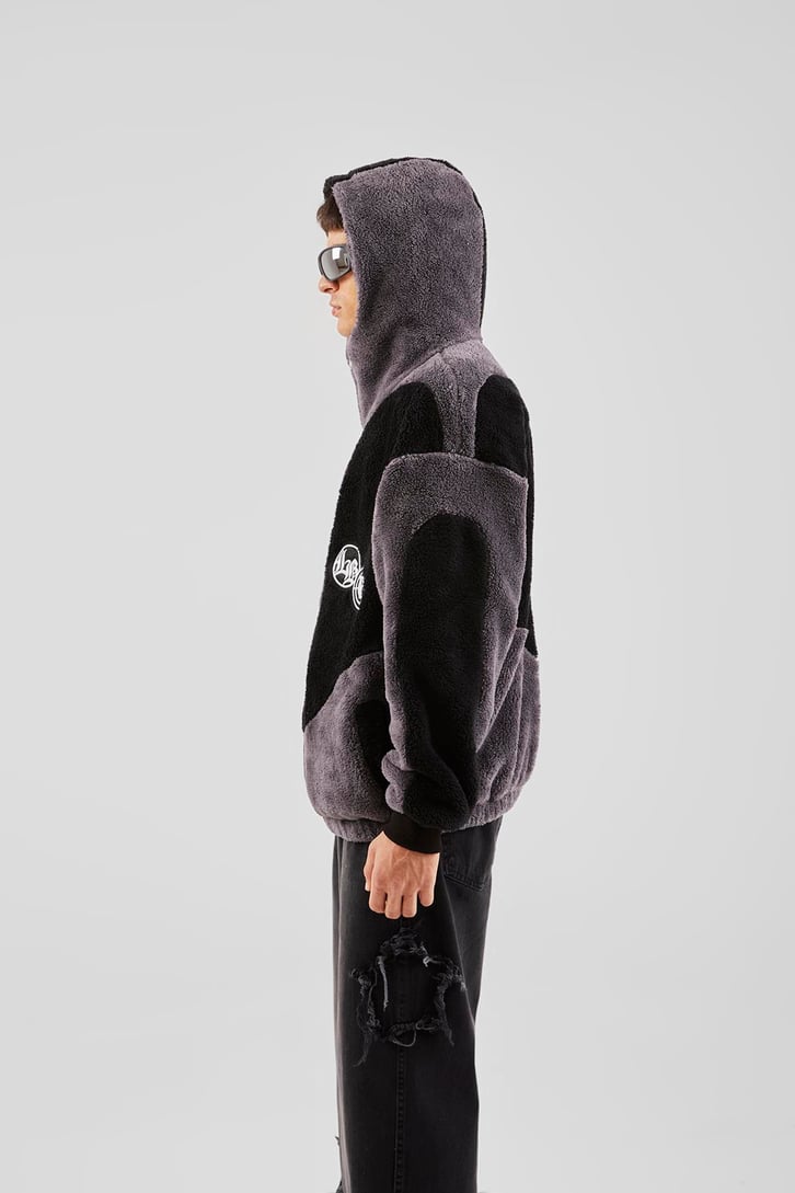 Bloklu Teddy Füme Zip Hoodie