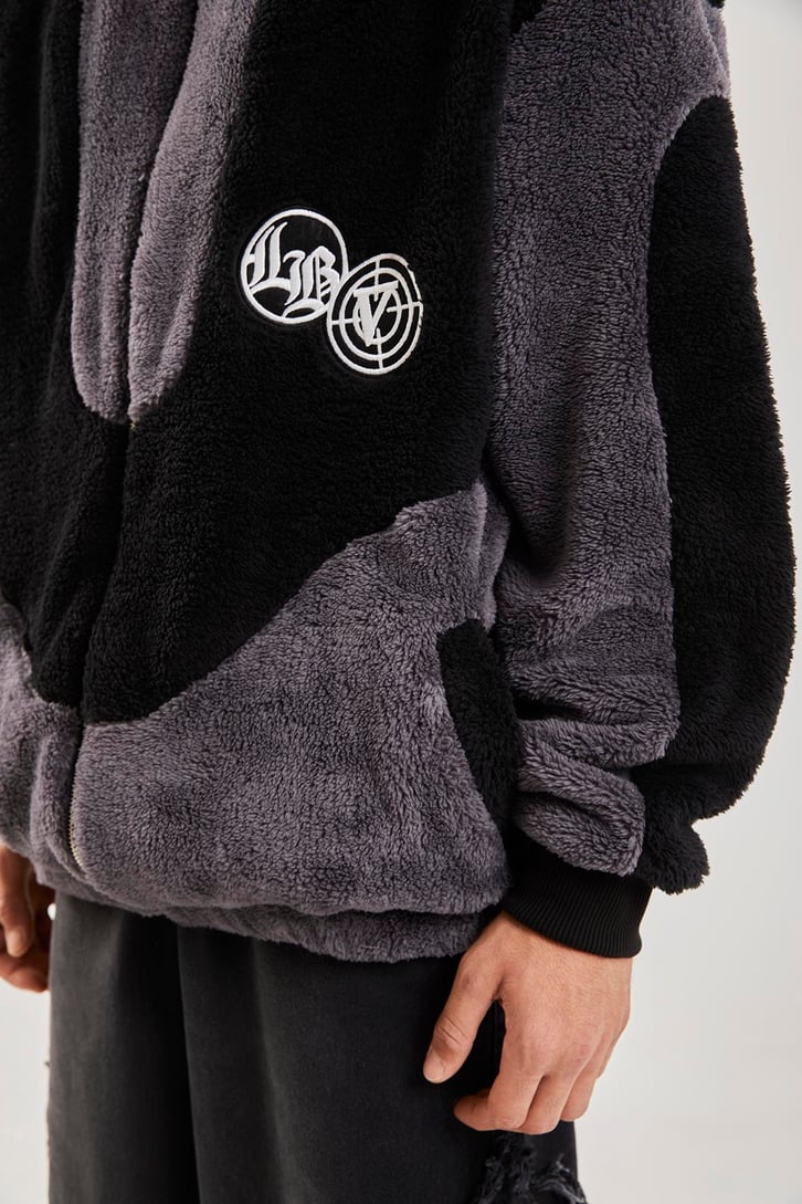 Bloklu Teddy Füme Zip Hoodie
