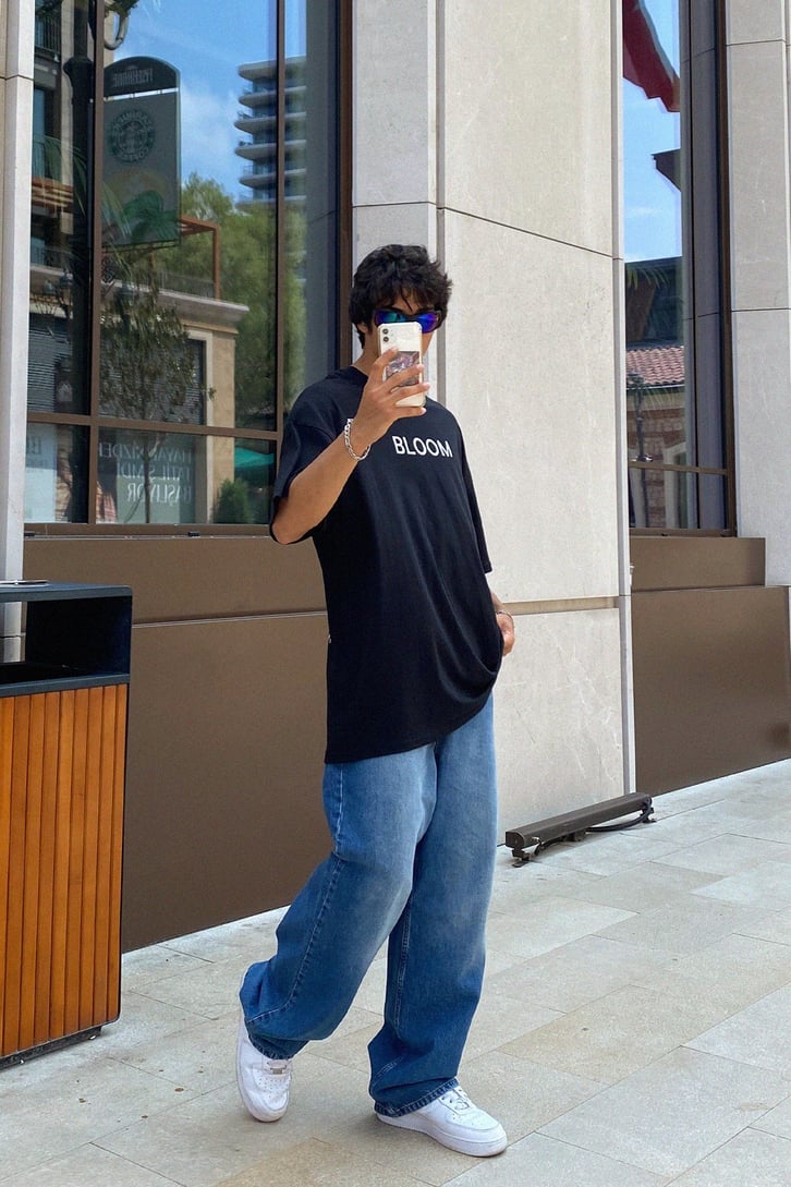 Bloom Sırt Baskılı Siyah Oversize Tshirt
