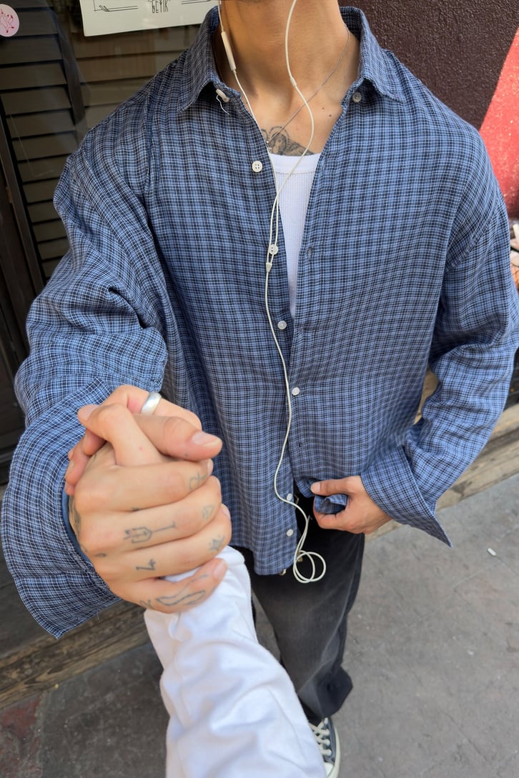 Blue Relax Fit Plaid Shirt